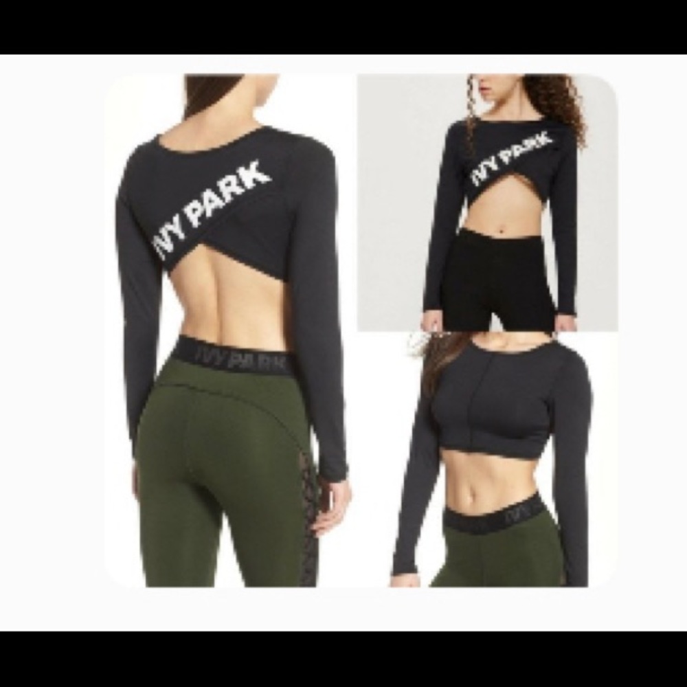 IVY PARK Logo Black Wrap Crop Top | L